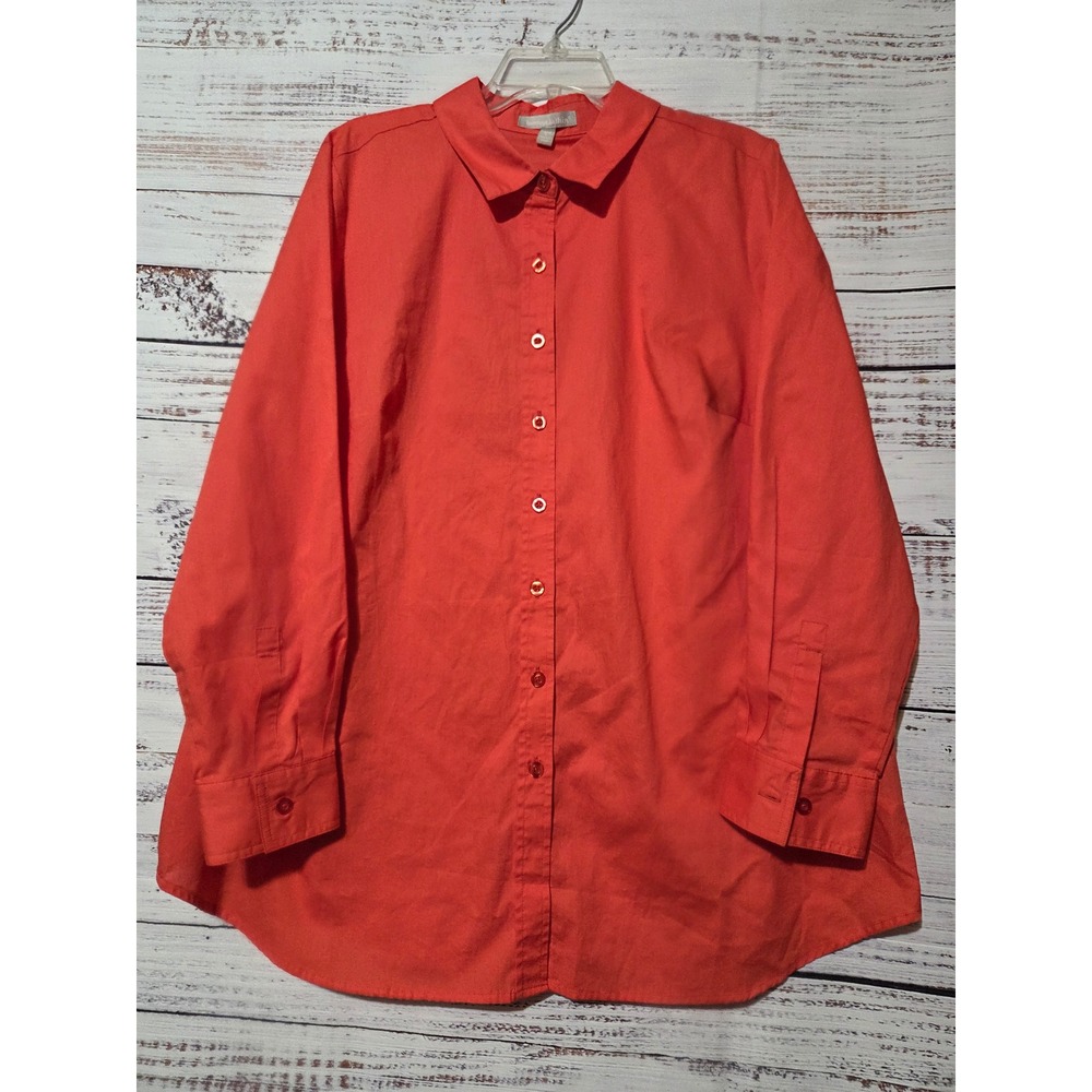 Woman Within Womens 18/20 L Coral Orange Cotton Button Up Shirt Lightweight